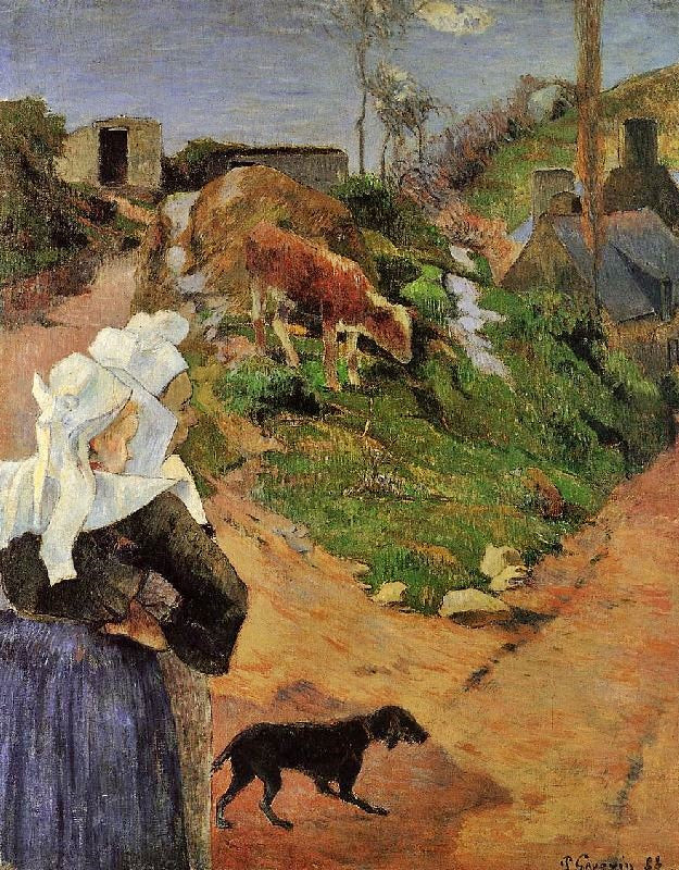 Breton Women At The Turn by Paul Gauguin