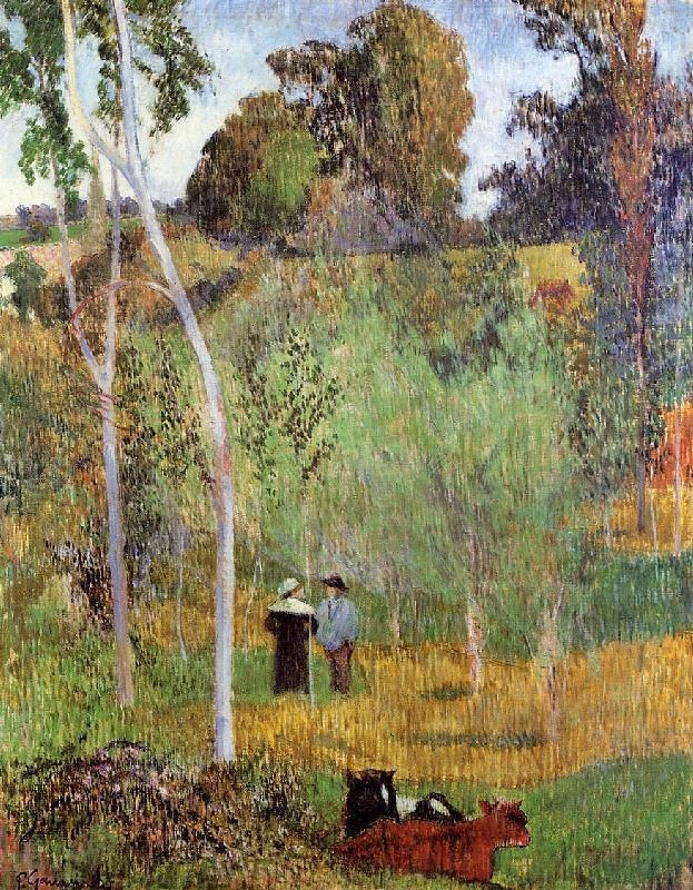 Shepherd And Shepherdess In A Meadow by Paul Gauguin