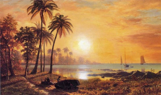 Tropical Landscape With Fishing Boats In Bay by Albert Bierstadt