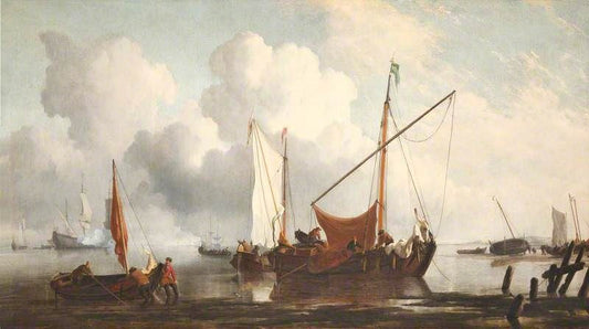 A Calm: A Kaag Near The Shore With Other Vessels by Willem van de Velde