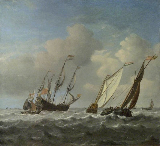 A Dutch Ship, A Yacht And Smaller Vessels In A Breeze by Willem van de Velde