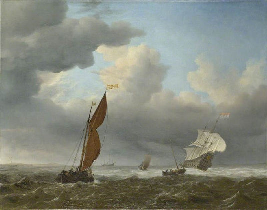 A Dutch Ship And Other Small Vessels In A Strong Breeze by Willem van de Velde