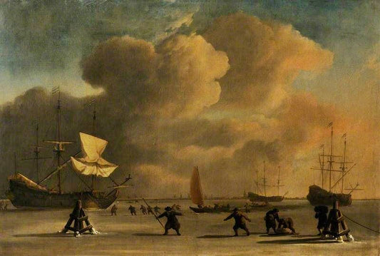 A Frozen Waterway With Three Ice-Bound Ships by Willem van de Velde
