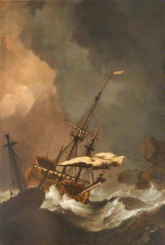 A Storm: Two English Ships Being Driven On To Rocks by Willem van de Velde