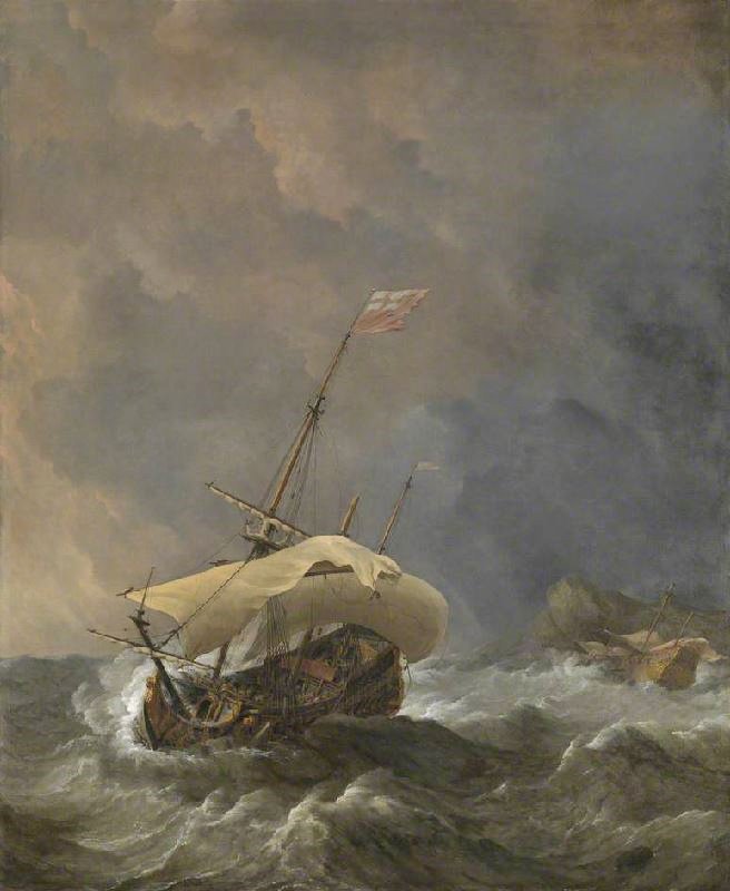 An English Ship In A Gale Trying To Claw Off A Lee Shore by Willem van de Velde