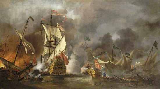 An English Ship In Action With Barbary Vessels by Willem van de Velde