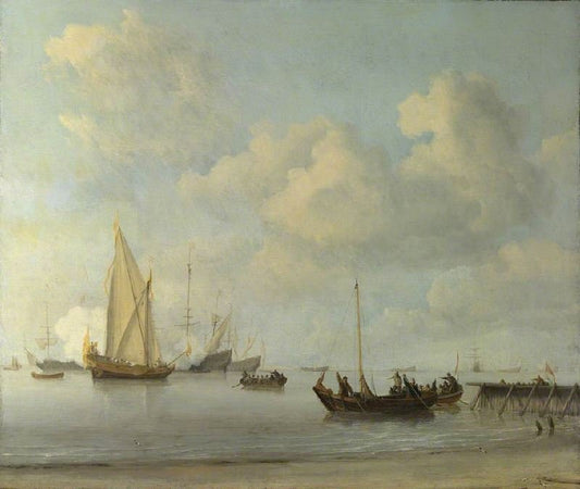 Boats Pulling Out To A Yacht In A Calm by Willem van de Velde