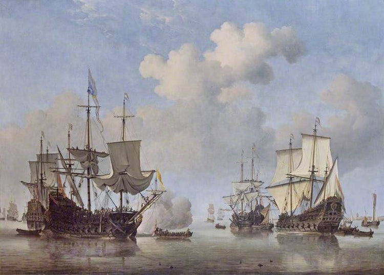 Calm: Dutch Ships Coming To Anchor by Willem van de Velde