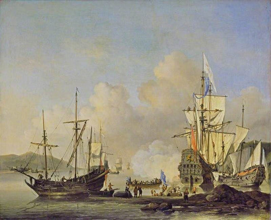 Calm: French Merchant Ships At Anchor by Willem van de Velde