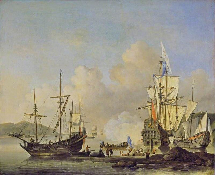 Calm: French Merchant Ships At Anchor by Willem van de Velde