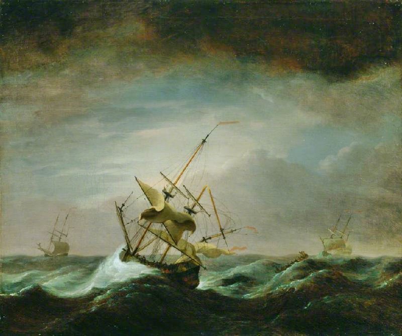 DISMASTED SHIP IN ROUGH SEA