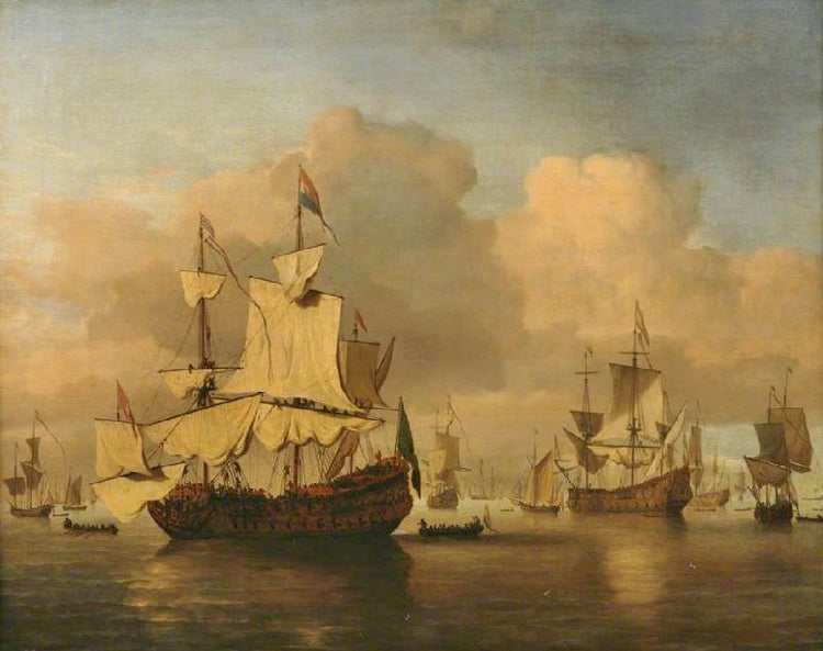 Dutch Men ’O War In A Calm Sea With Numerous Other Ships by Willem van de Velde