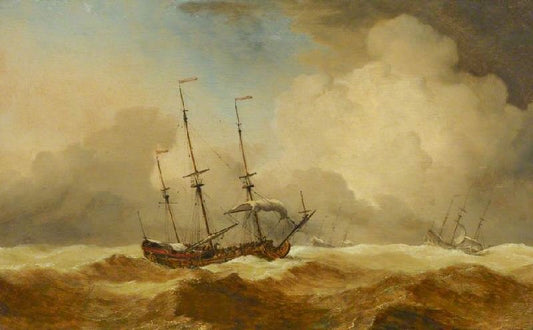 English Ships At Sea Running Before A Gale by Willem van de Velde