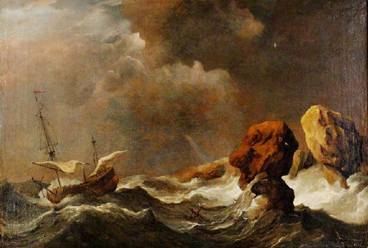 Ship In Distress Off Rock by Willem van de Velde