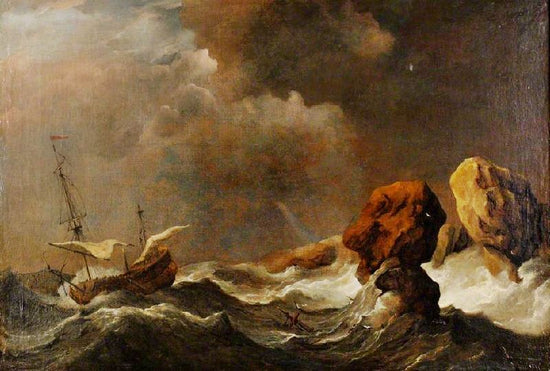 Ship In Distress Off Rock by Willem van de Velde