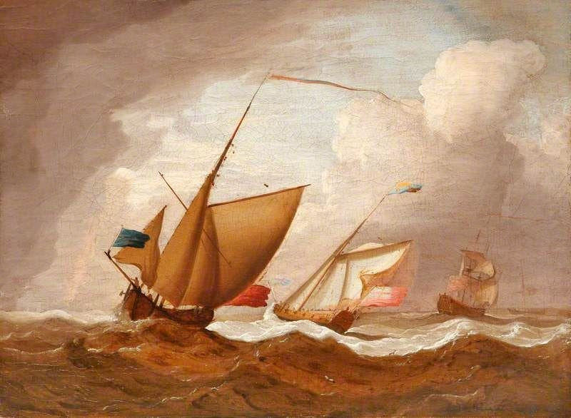 SHIPS UNDER ENGLISH FLAGS AT SEA; A SQUALL APPROACHING