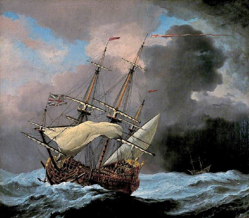 AN ENGLISH SHIP ’HAMPTON COURT’ IN A GALE