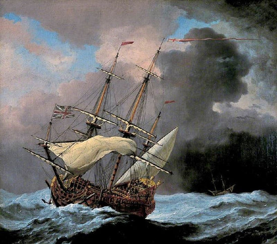 An English Ship ’Hampton Court’ In A Gale by Willem van de Velde
