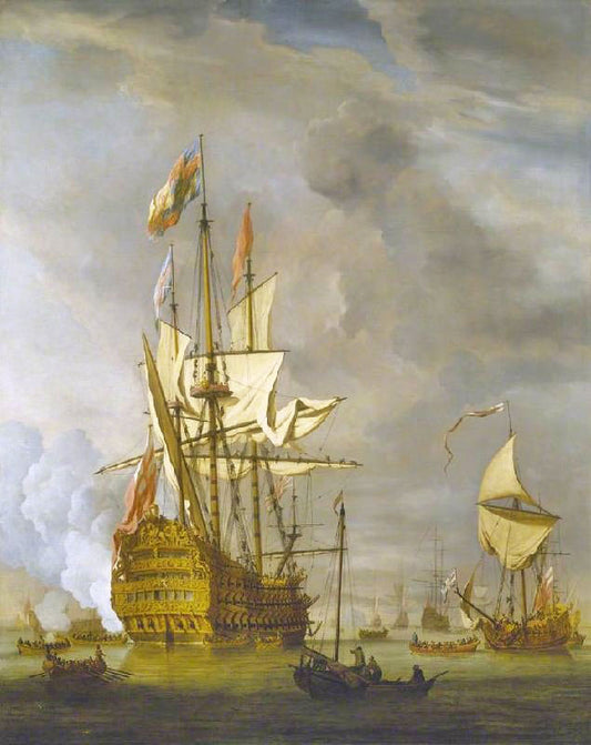 The English Ship ’Royal Sovereign’ With A Royal Yacht In A Light Air by Willem van de Velde