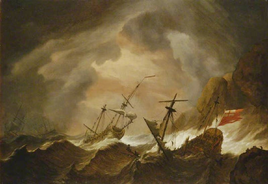 Two English Ships Wrecked In A Storm Off A Rocky Coast by Willem van de Velde