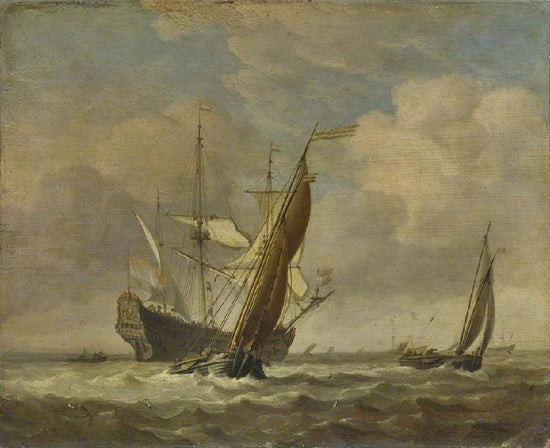 Two Small Vessels And A Dutch Man O’War In A Breeze by Willem van de Velde