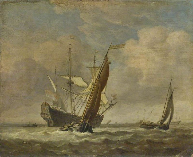Two Small Vessels And A Dutch Man O’War In A Breeze by Willem van de Velde