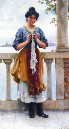 Young Girl Before The Lagoon, Venice by Eugene de Blaas