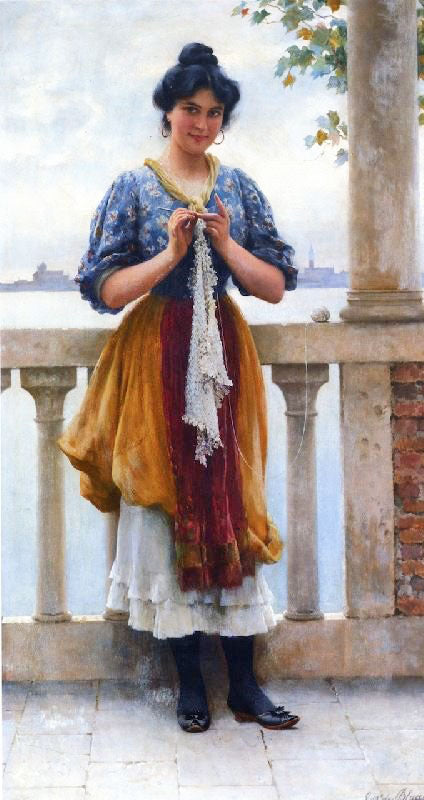 Young Girl Before The Lagoon, Venice by Eugene de Blaas