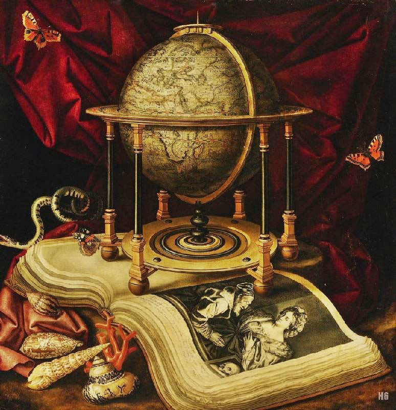 Vanitas Still-Life With A Globe, A Book, Shells And Butterflies by Carstian Luyckx
