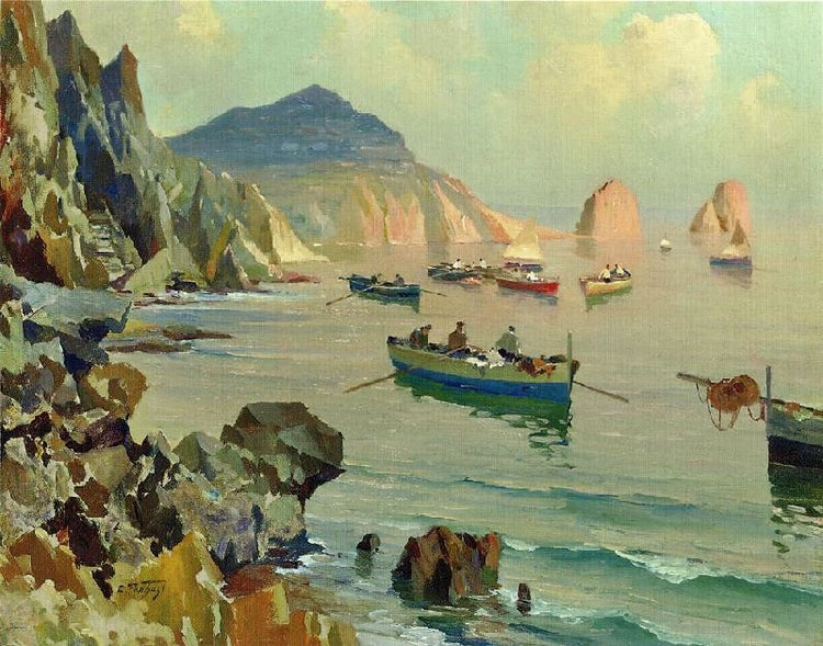 Boats In A Rocky Cove by Edward Potthast