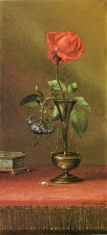 Red Rose And Heliotrope In A Vase by Martin Johnson Heade