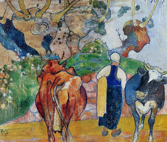Peasant Woman And Cows In A Landscape by Paul Gauguin