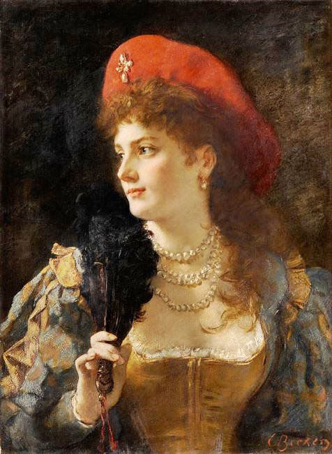 Elegant Lady With Fan by Carl Ludwig Friedrich Becker