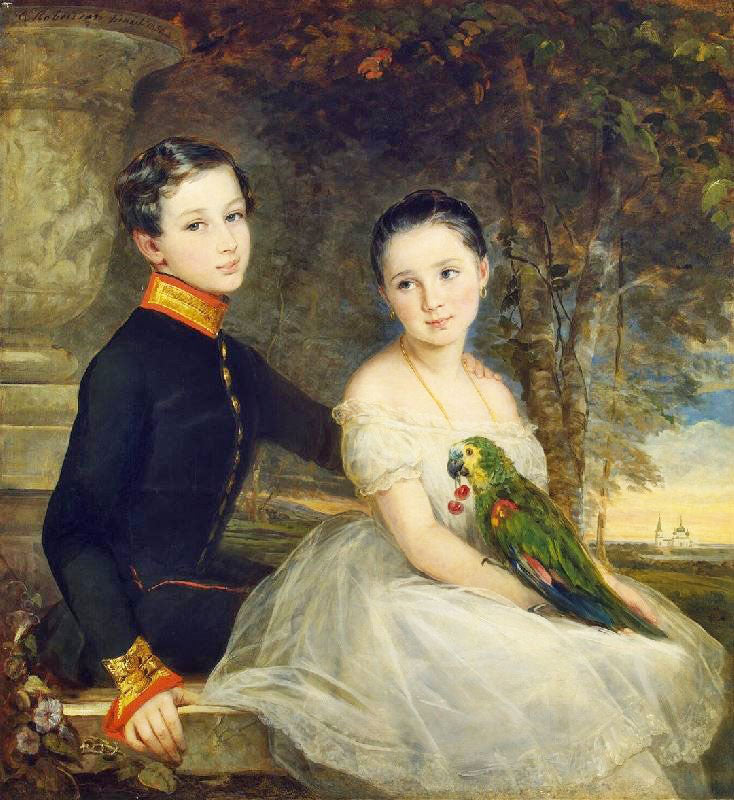 CHILDREN WITH A PARROT