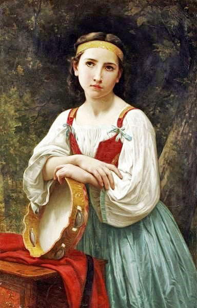 Gypsy Girl With A Basque Drum (Small Version) by William Bouguereau