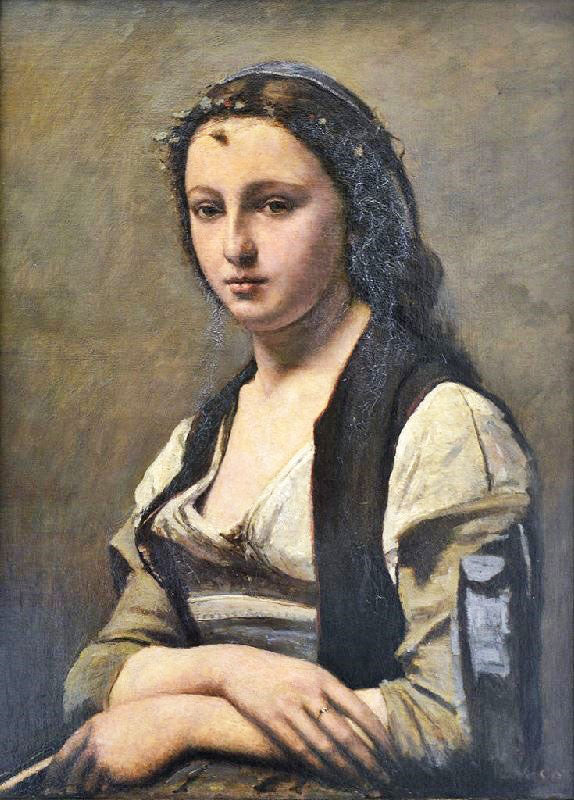 La Femme A La Perle, Woman With A Pearl by Jean-Baptiste-Camille Corot