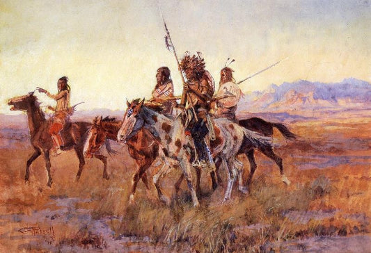Four Mounted Indians by Charles Marion Russell