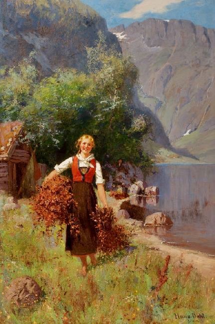 Girl In A Fjord Landscape by Hans Dahl