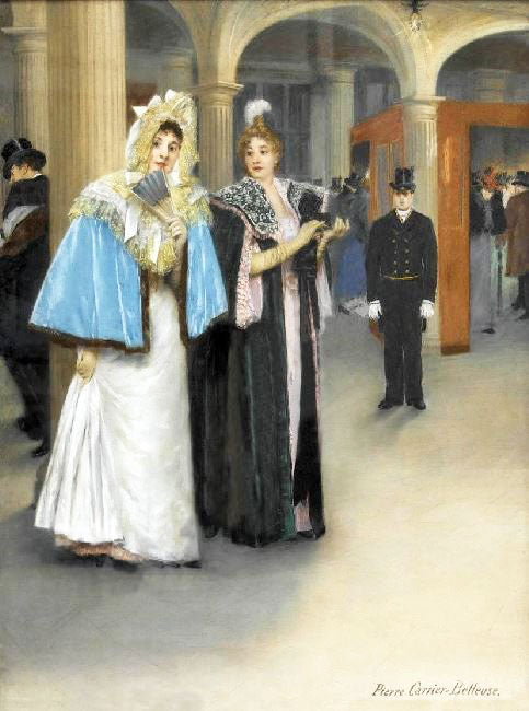 Two Ladies In The Theater Foyer by Pierre Carrier-Belleuse