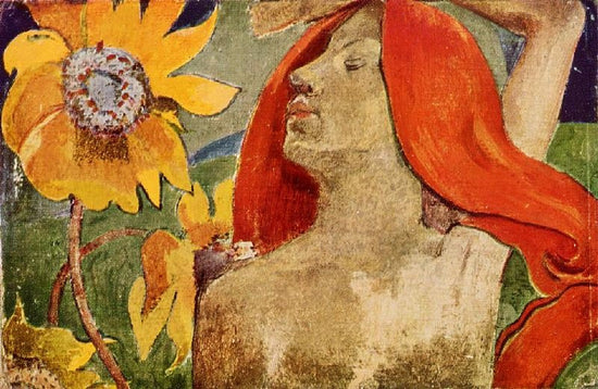 Redheaded Woman And Sunflowers by Paul Gauguin