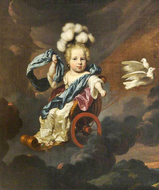 Portrait Of A Baby Girl As Venus With A Chariot Drawn By Doves by Nicolaes Maes