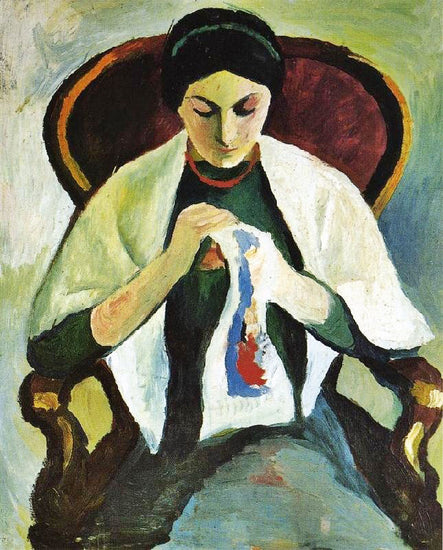 Woman Embroidering In An Armchair: Portrait Of The Artist’S Wife by August Macke