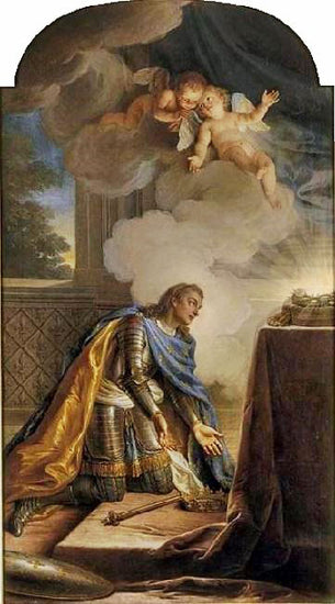 Louis Xv In The Guise Of Saint Louis Receiving The Crown Of Thorns by Charles-Antoine Coypel IV