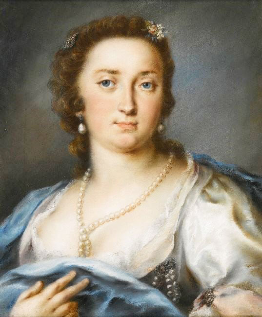 Portrait Of A Lady In A Silver Dress With A Blue Shawl by Rosalba Carriera