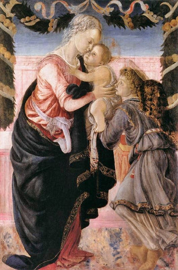 Virgin And Child Supported By An Angel In A Garland by Sandro Botticelli