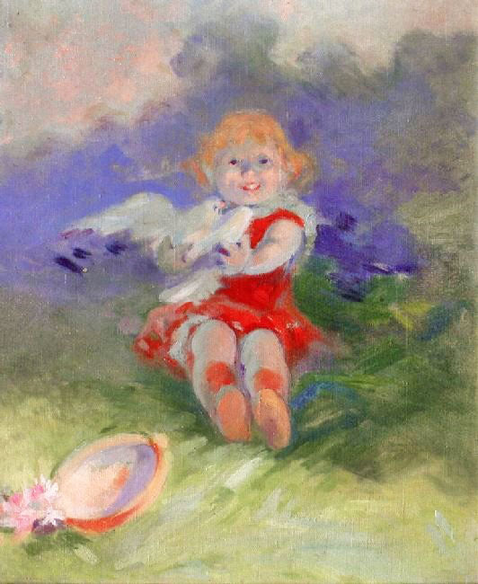 Little Girl With Bird by Jules Chéret
