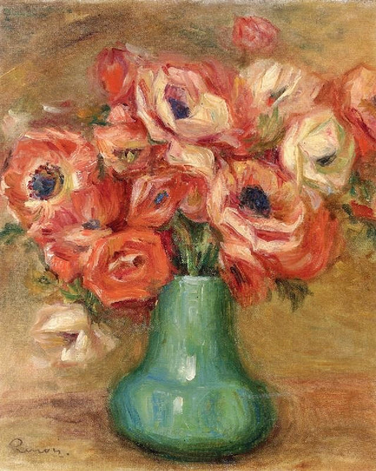Anemones In A Green Vase by Pierre Auguste Renoir