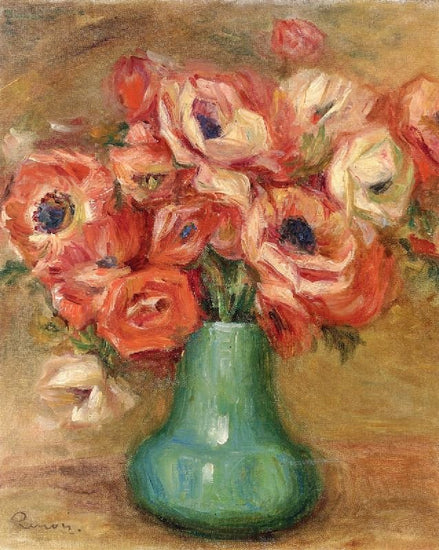 Anemones In A Green Vase by Pierre Auguste Renoir