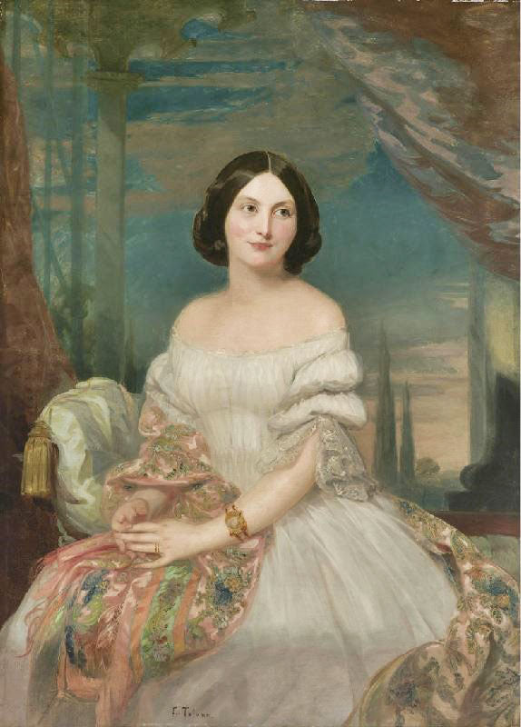 PORTRAIT OF A LADY SITTING UNDER A PERGOLA