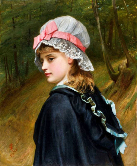 Portrait Of A Girl In A Lace Bonnet And Blue Cape by Charles Sillem Lidderdale
